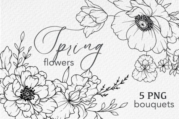 Download FLOWERS LINE DRAWING, FLORAL LINE ART - Floral Collection
