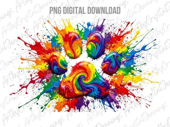 Download Rainbow Paint Splash Dog Paw Print PNG - Rainbow Collection