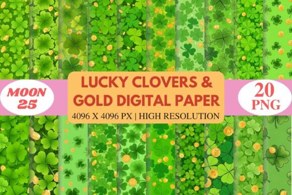 Download Lucky Clovers &amp; Gold Digital Paper - Lucky clovers Collection